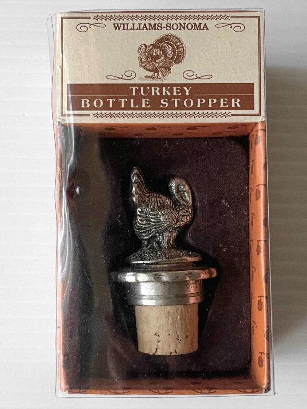 Vtg Williams Sonoma Thanksgiving Turkey Wine Stopper Solid Pewter w/ Cork NIB